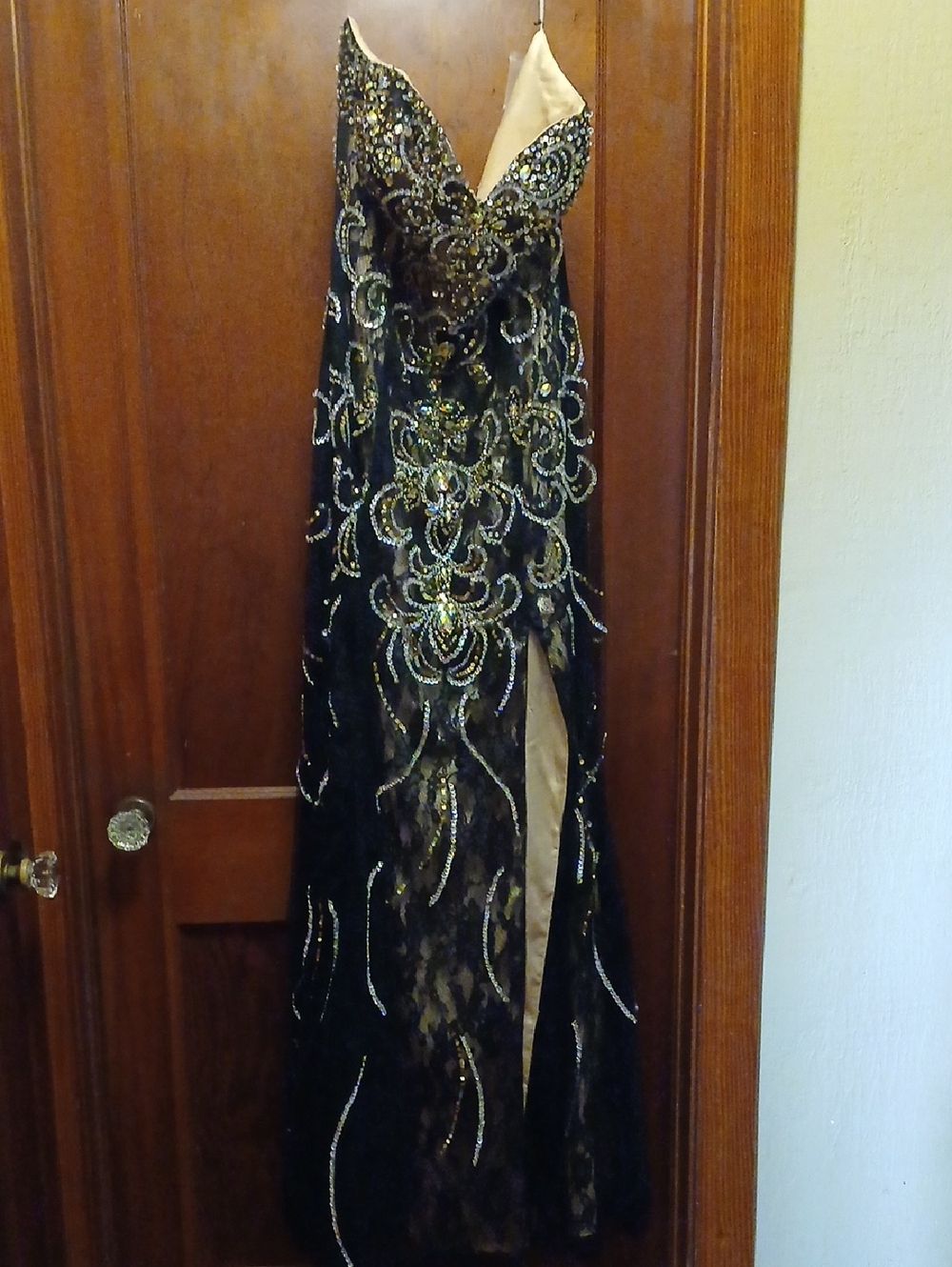 Strapless Black & Gold Formal Evening Gown